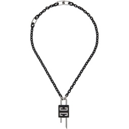 Black & Gunmetal Small Lock Necklace 241278M145015