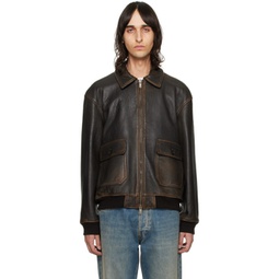 Brown Aviator Leather Jacket 241264M181001