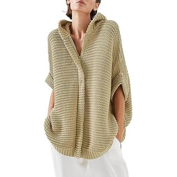 Goranbon Womens Oversized Zip Up Hoodie Sweaters Fashion Open Front Short Sleeve Crochet Knit Cardigan Sweater
