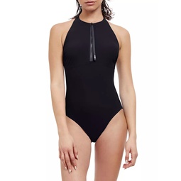 Quarter-Zip One-Piece Swimsuit