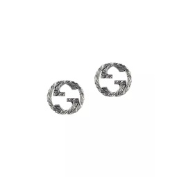 Stud Earrings With Interlocking G Motif in Aged Sterling Silver