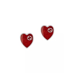 GG Hearts Sterling Silver & Red Enamel Stud Earrings