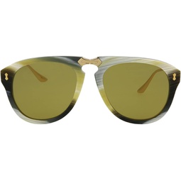 Gucci GG0305S 003 Foldable Beige Striated Plastic Aviator Sunglasses Green Lens