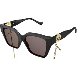 Gucci Womens Rectangular Sunglasses, Shiny Black, One Size