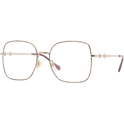 Gucci GG 0883OA 002 Havana Gold Metal Square Eyeglasses 55mm