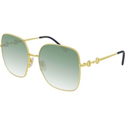 Gucci GG 0879S 003 Gold Metal Square Sunglasses Green Gradient Lens