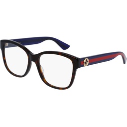 Gucci Square Eyeglasses GG0038ON 003 Dark Havana/Red/Blue 54mm 38