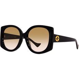 Gucci GG1257SA 004 Sunglasses Womens Black/Brown Gradient Butterfly Shape 56mm