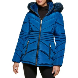 Faux Fur Trim & Lined Hooded Puffer Jacket