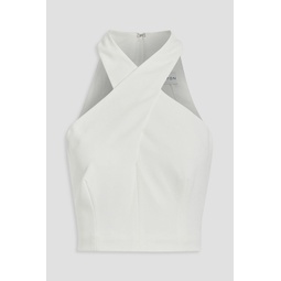 Rina cropped crossover stretch-crepe top