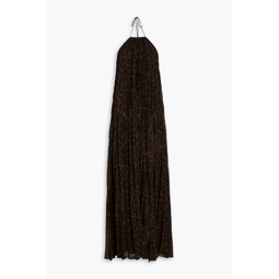Mariana pleated leopard-print georgette halterneck gown
