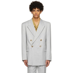 Grey Boxy Suit Blazer 211827M195050
