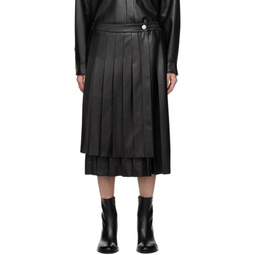Black Pleated Faux Leather Midi Skirt 231827F092001