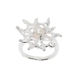 Silver Floweret Abstract Organic Floral Ring 241093F024004