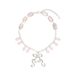 White   Pink Caroline Double Ribboned Bow Necklace 241093F023008