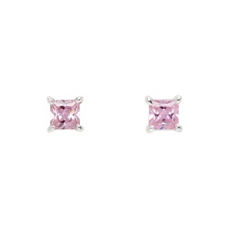 Silver   Pink Princess Cut Stud Earrings 241481M144021