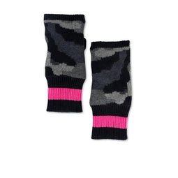 womens prime fingerless gloves in black/gray camo/pink/black stripes
