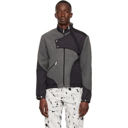 Grey & Black Paneled Fleece Jacket 222295M177000