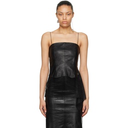 Black Paneled Leather Tank Top 241154F111001