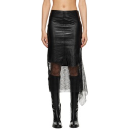 Black Paneled Leather Midi Skirt 241154F092001