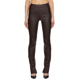 Brown Slit Leather Pants 221154F084000