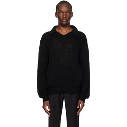 Black Pointed Collar Sweater 232154M206002