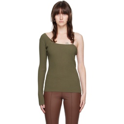 Green One Shoulder Long Sleeve T Shirt 222154F096004