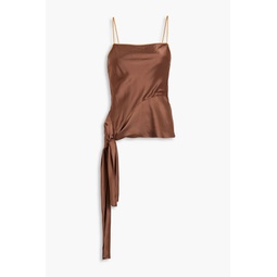Organza-trimmed asymmetric knotted satin camisole