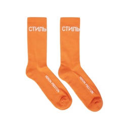 Orange   White Logo Long Socks 221967M220002