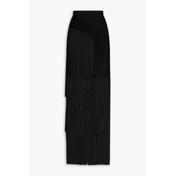 Fringed stretch-knit maxi skirt