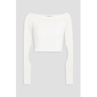 Cropped cutout pointelle-knit top