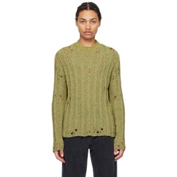 Green Distressed Sweater 241995M201003