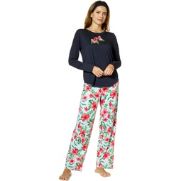 Womens HUE Cardinal Bloom Timeless Soft Jersey Three-Piece Pajama Set