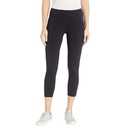 Womens HUE Wide Waistband Blackout Cotton Capri Leggings