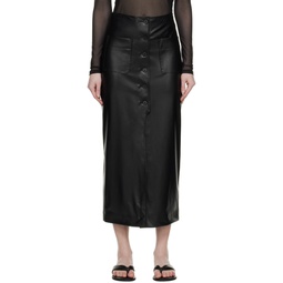 Black Buttoned Faux Leather Midi Skirt 231084F092000