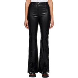 Black Slit Faux Leather Pants 231084F084001