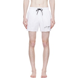 White Handwritten Swim Shorts 231084M208022