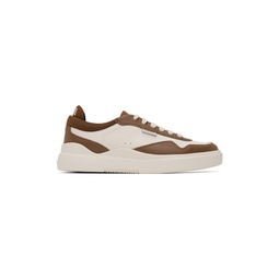 Off White   Brown Leather Lace Up Sneakers 241084M237019