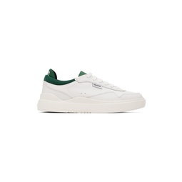 White   Green Leather Lace Up Sneakers 241084M237018