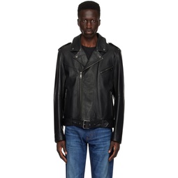 Black Zip Leather Jacket 241084M181006