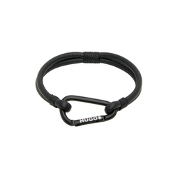 Black Leather Branded Carabiner Bracelet 232084M142003