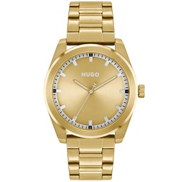 Mens Bright Quartz Ionic Plated Thin Gold-Tone Steel Watch 42mm