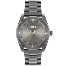 Mens Bright Quartz Ionic Plated Gray Steel Watch 42mm