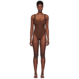 Brown Square Neck Swimsuit 241431F103020