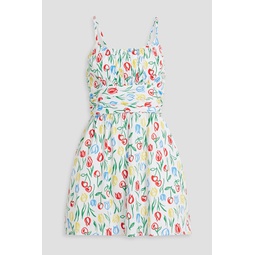 Lucy ruched floral-print cotton-blend poplin mini dress
