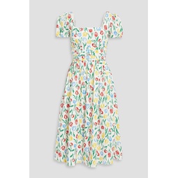 Holland ruched floral-print cotton-blend poplin dress