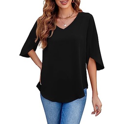 Halife Womens Blouses Dressy Casual 3/4 Sleeve V Neck Loose Tunic Shirts Tops
