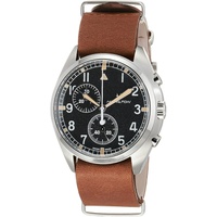 Hamilton Watch Khaki Aviation Pilot Pioneer Swiss Chronograph Quartz Watch 41mm Case, Black Dial, Brown Leather NATO Strap (Model: H76522531)