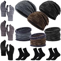 3 Sets Winter Beanie Hat Scarf Gloves Sock Set for Men, Warm Knitted Skull Cap Fleece Neck Warmer Touchscreen Glove Sock Set