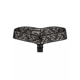 Signature Lace Low-Rise Crotchless Thong